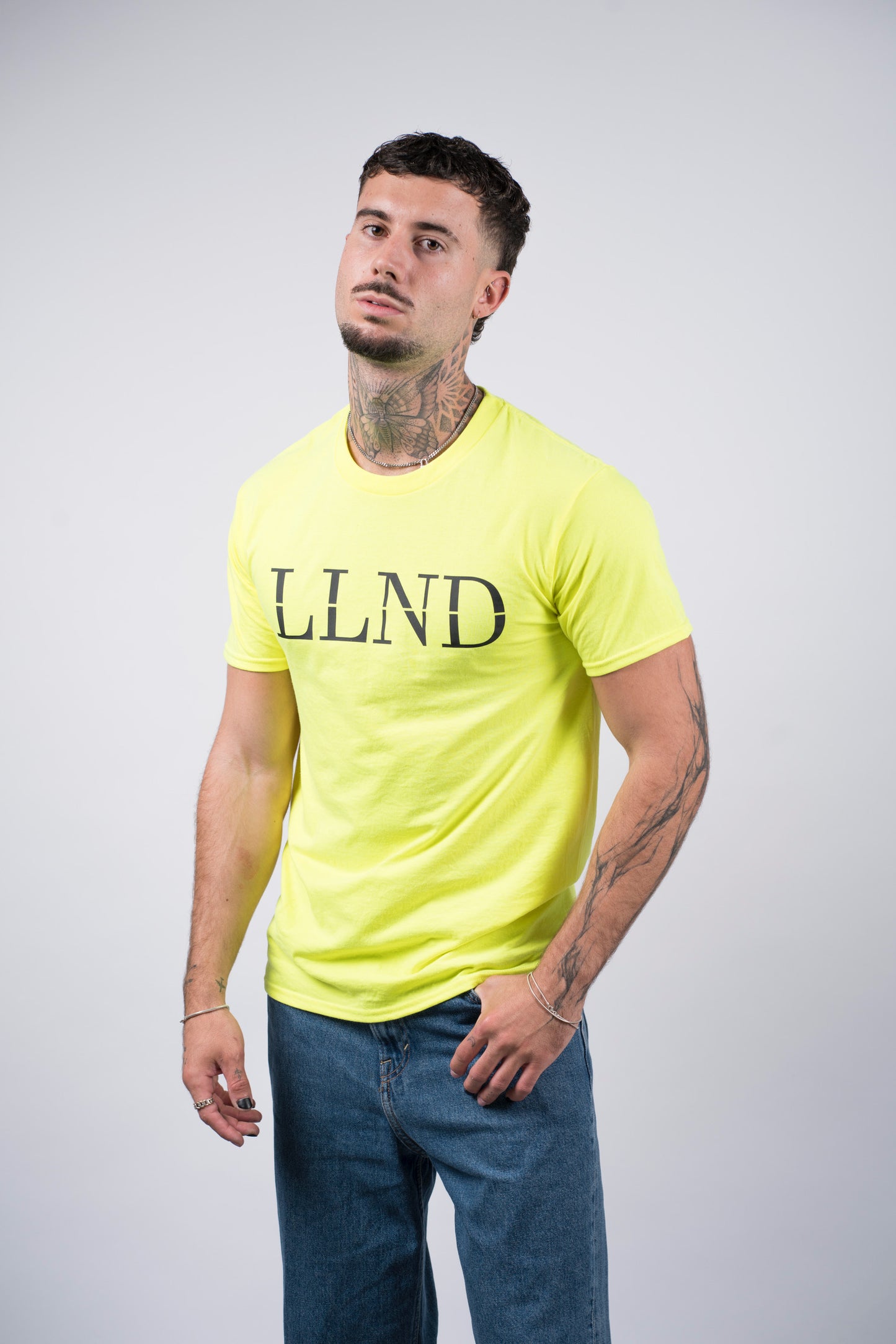 Leme London Standard Fit T-Shirt THE INITIALS Neon Green Light Cotton