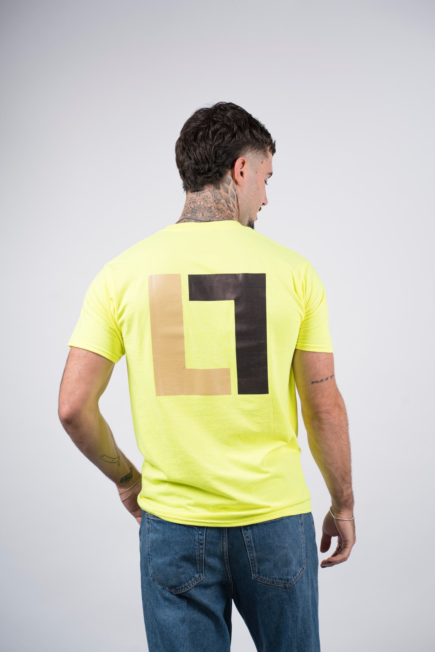 Leme London Standard Fit T-Shirt THE INITIALS Neon Green Light Cotton